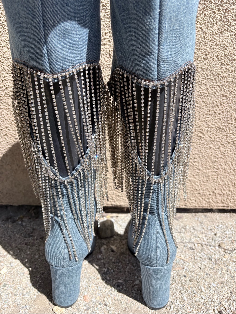 Dolls Kill Sold Out Denim Heart Cutout Rhinestone Fringe Cowboy Boots